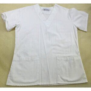 White AMS Nurse Scrub Top With Pockets V-Neck Style 6160 55% Cotton 45% Polyeste